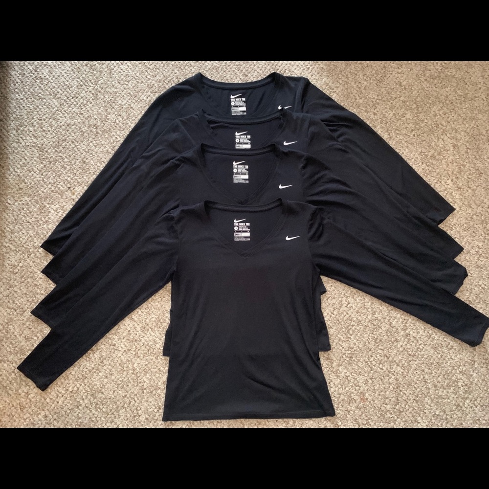 4 Woman Nike Long Sleeve V-Neck Shirts Black Small
